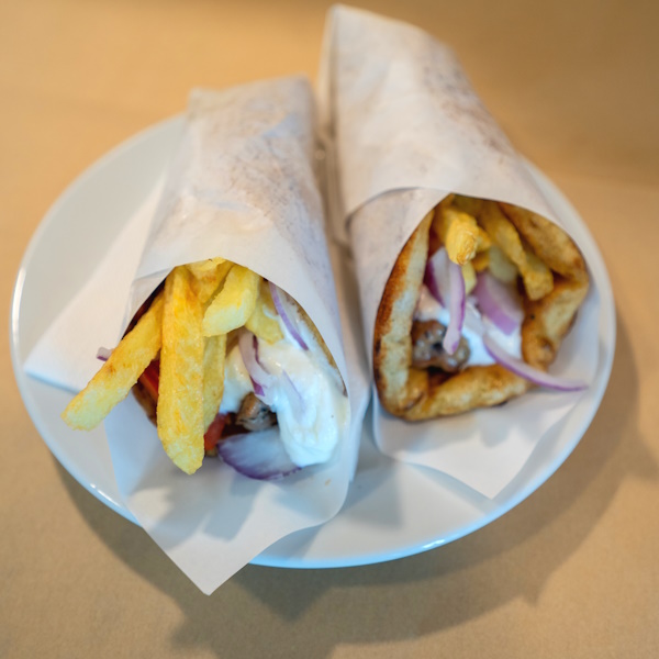 Pita with pork skewer